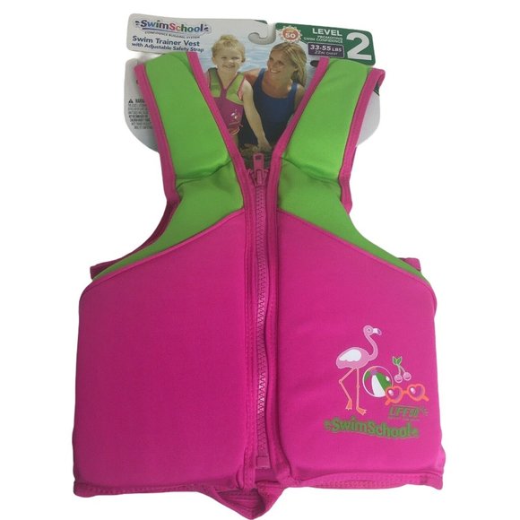 Swim School Swim Training Vest Level 2 UPF 50 33-55 LBS 22" Chest Flamingo New - Picture 1 of 12